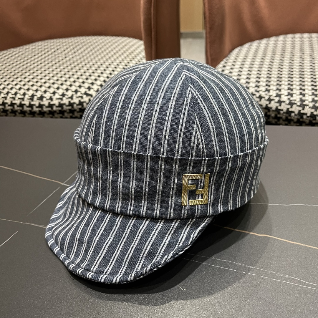  芬迪FENDl日系文艺复古条纹八角帽女宽帽檐显脸小时髦贝雷帽鸭舌报童帽