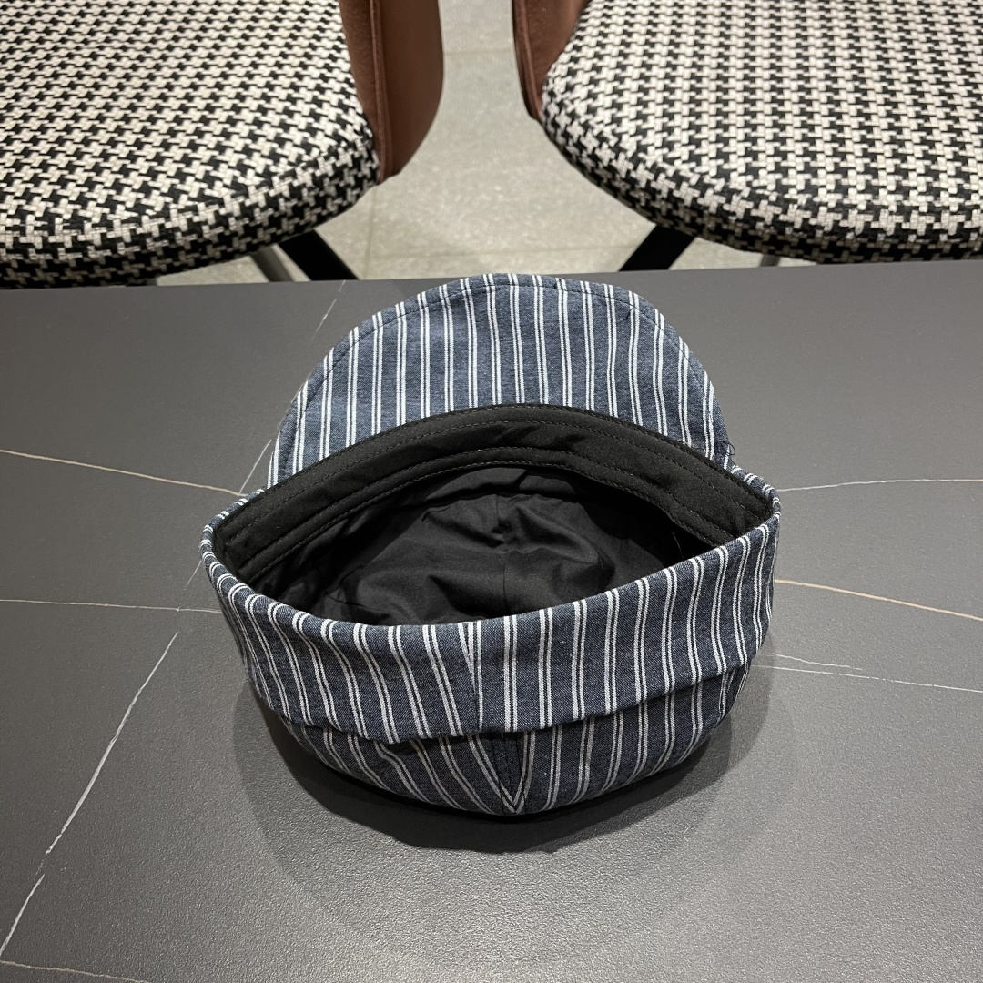  芬迪FENDl日系文艺复古条纹八角帽女宽帽檐显脸小时髦贝雷帽鸭舌报童帽