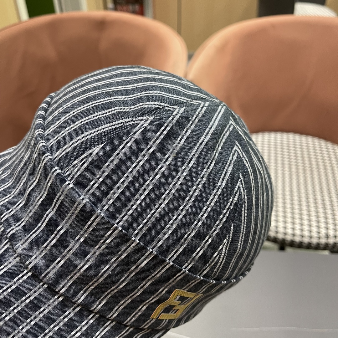  芬迪FENDl日系文艺复古条纹八角帽女宽帽檐显脸小时髦贝雷帽鸭舌报童帽