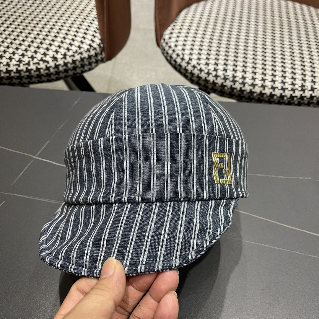  芬迪FENDl日系文艺复古条纹八角帽女宽帽檐显脸小时髦贝雷帽鸭舌报童帽