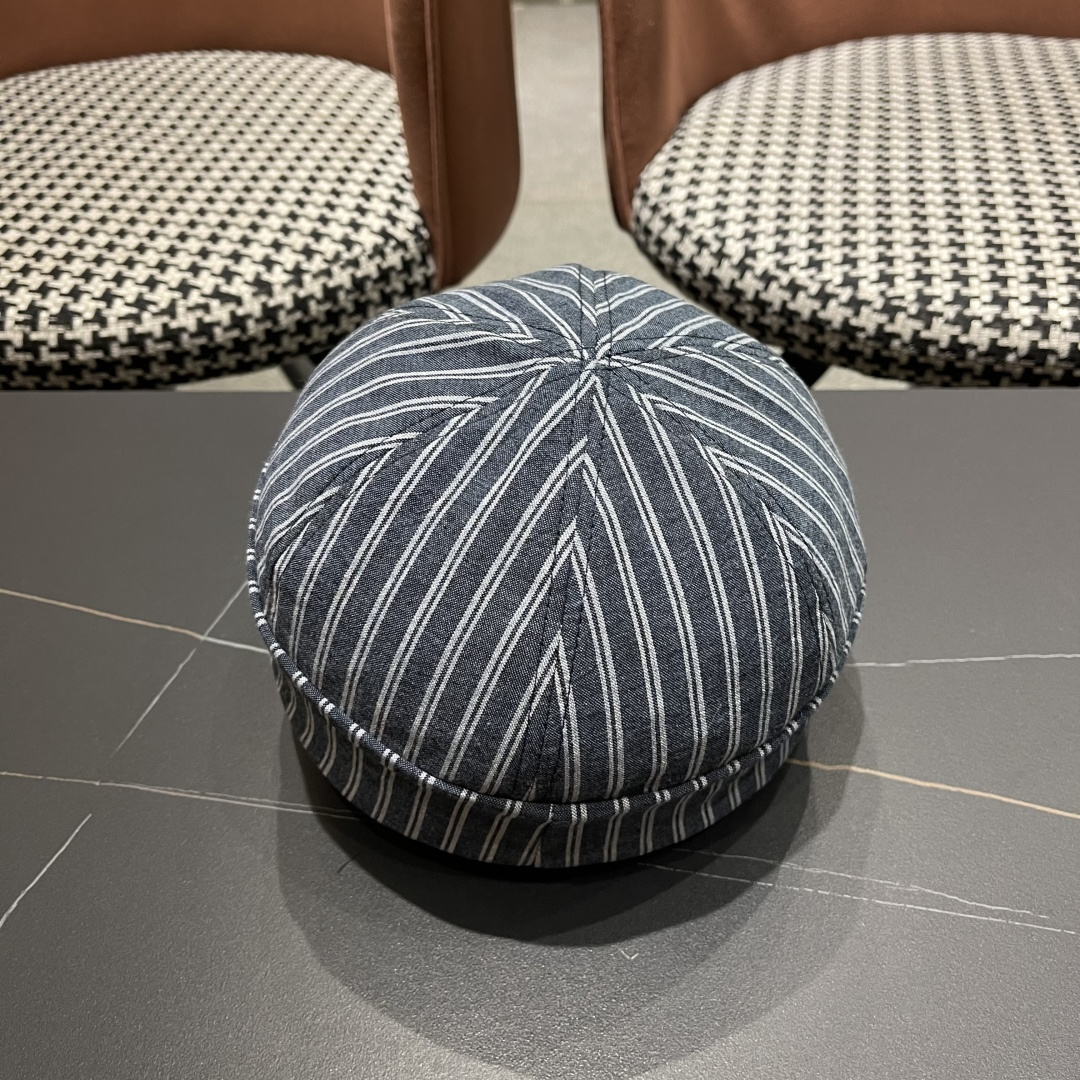  芬迪FENDl日系文艺复古条纹八角帽女宽帽檐显脸小时髦贝雷帽鸭舌报童帽