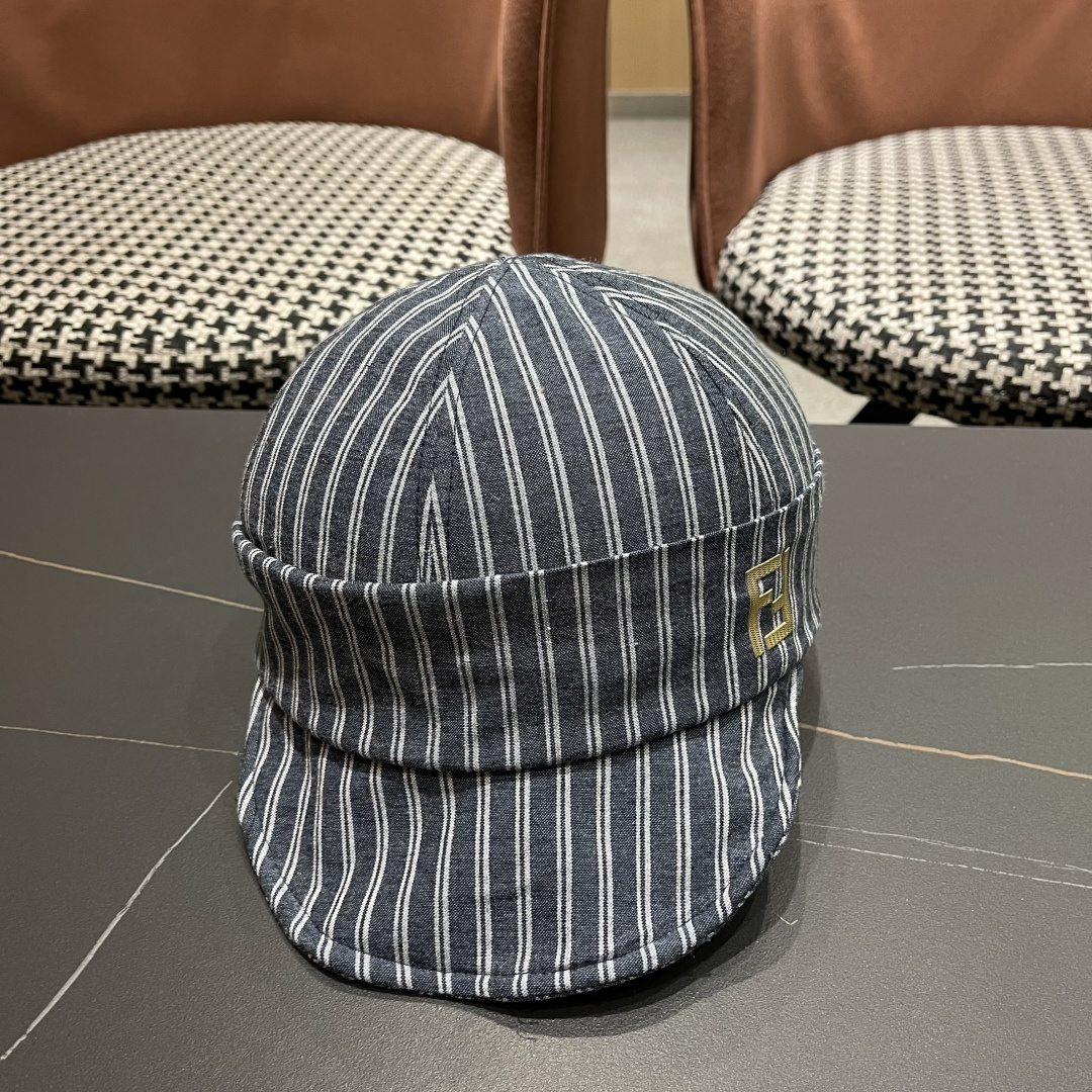  芬迪FENDl日系文艺复古条纹八角帽女宽帽檐显脸小时髦贝雷帽鸭舌报童帽