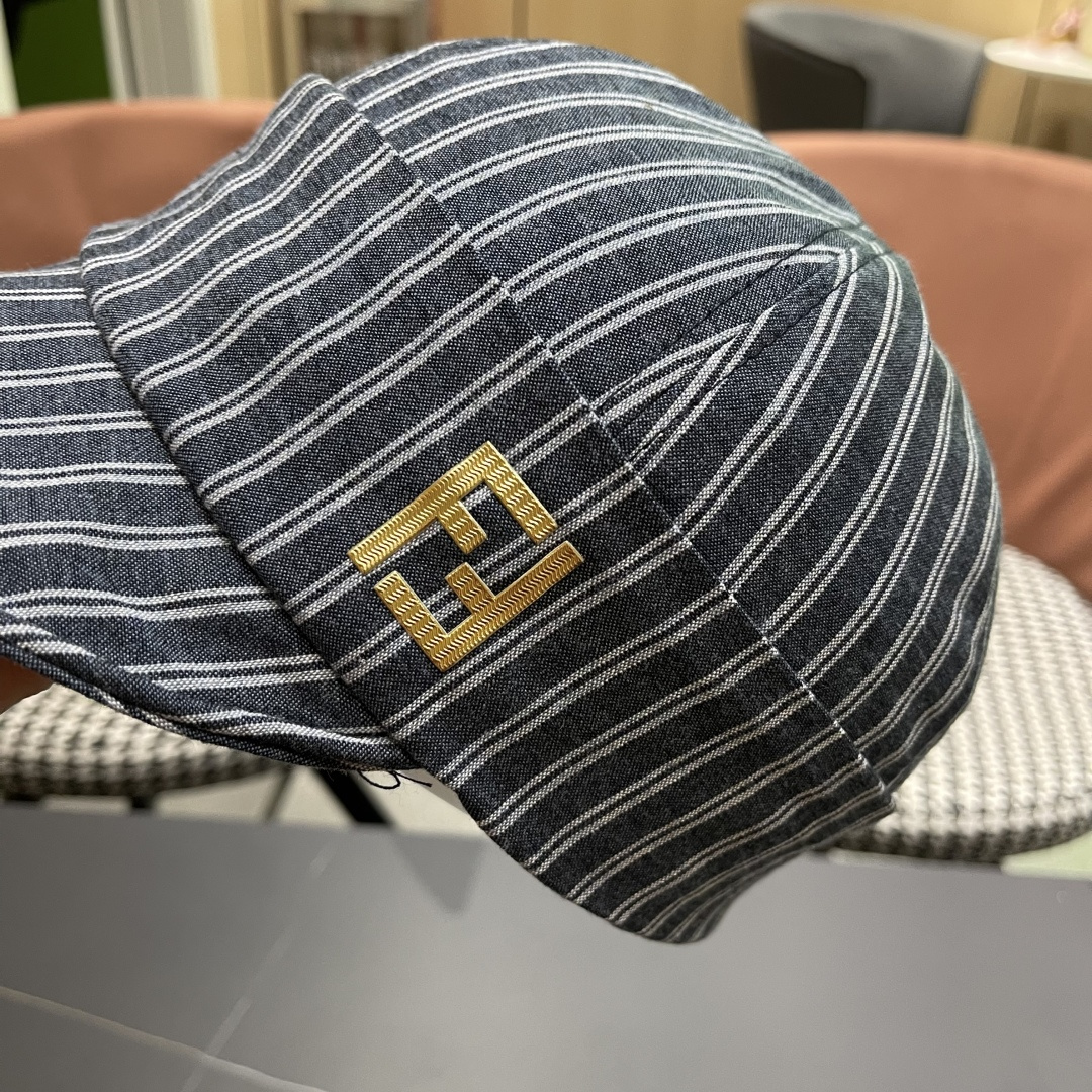  芬迪FENDl日系文艺复古条纹八角帽女宽帽檐显脸小时髦贝雷帽鸭舌报童帽