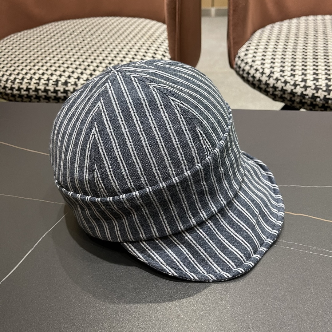  芬迪FENDl日系文艺复古条纹八角帽女宽帽檐显脸小时髦贝雷帽鸭舌报童帽