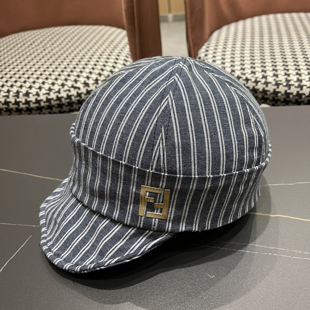  芬迪FENDl日系文艺复古条纹八角帽女宽帽檐显脸小时髦贝雷帽鸭舌报童帽