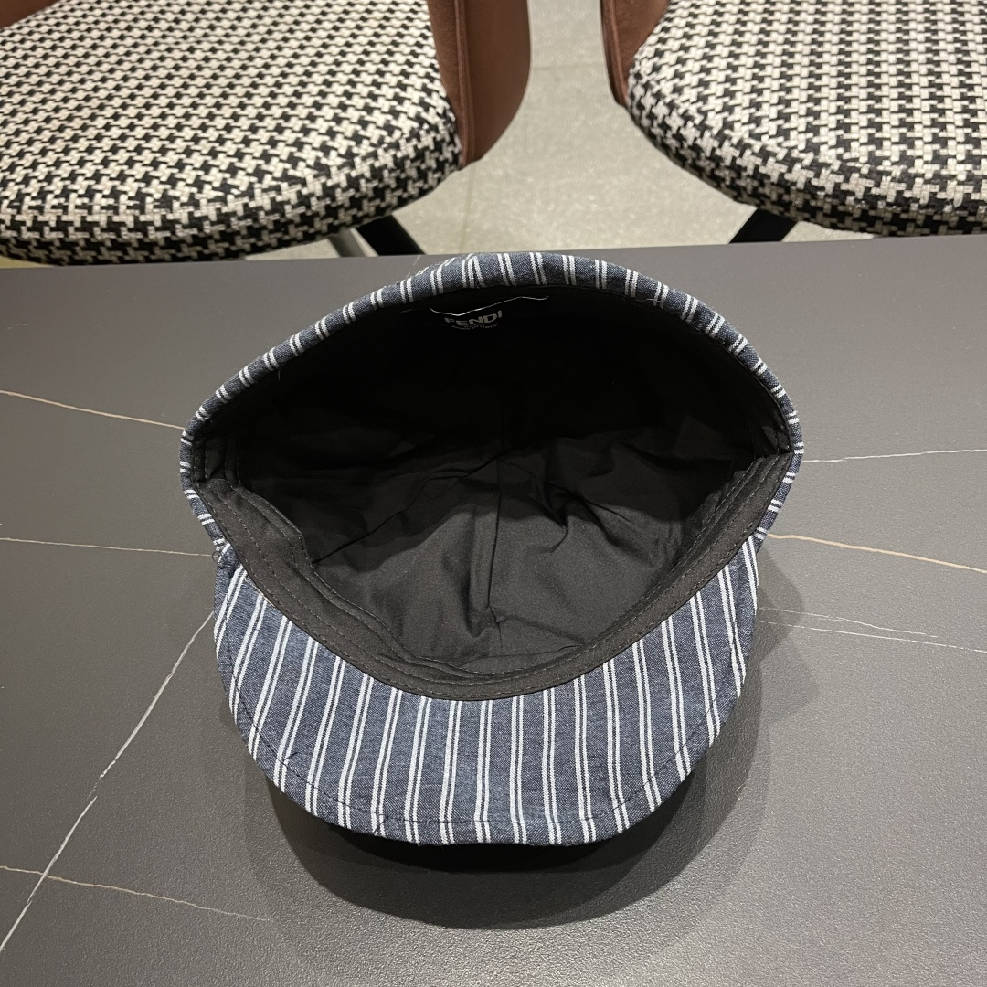 芬迪FENDl日系文艺复古条纹八角帽女宽帽檐显脸小时髦贝雷帽鸭舌报童帽