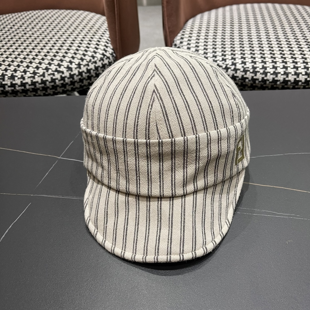  芬迪FENDl日系文艺复古条纹八角帽女宽帽檐显脸小时髦贝雷帽鸭舌报童帽