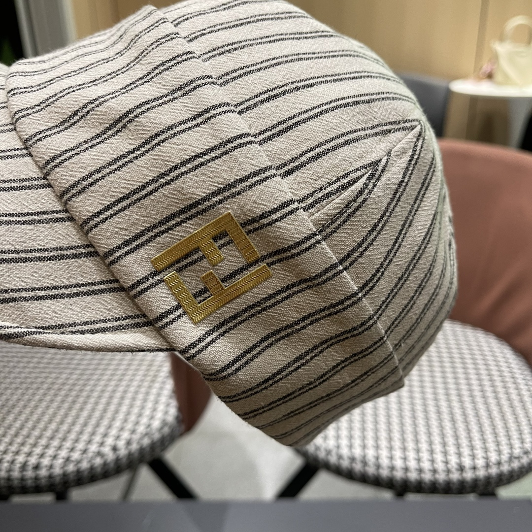  芬迪FENDl日系文艺复古条纹八角帽女宽帽檐显脸小时髦贝雷帽鸭舌报童帽