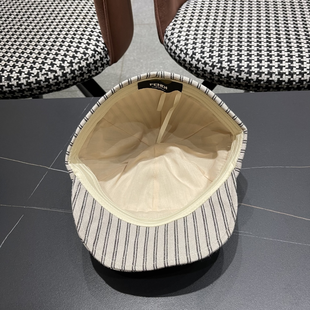  芬迪FENDl日系文艺复古条纹八角帽女宽帽檐显脸小时髦贝雷帽鸭舌报童帽