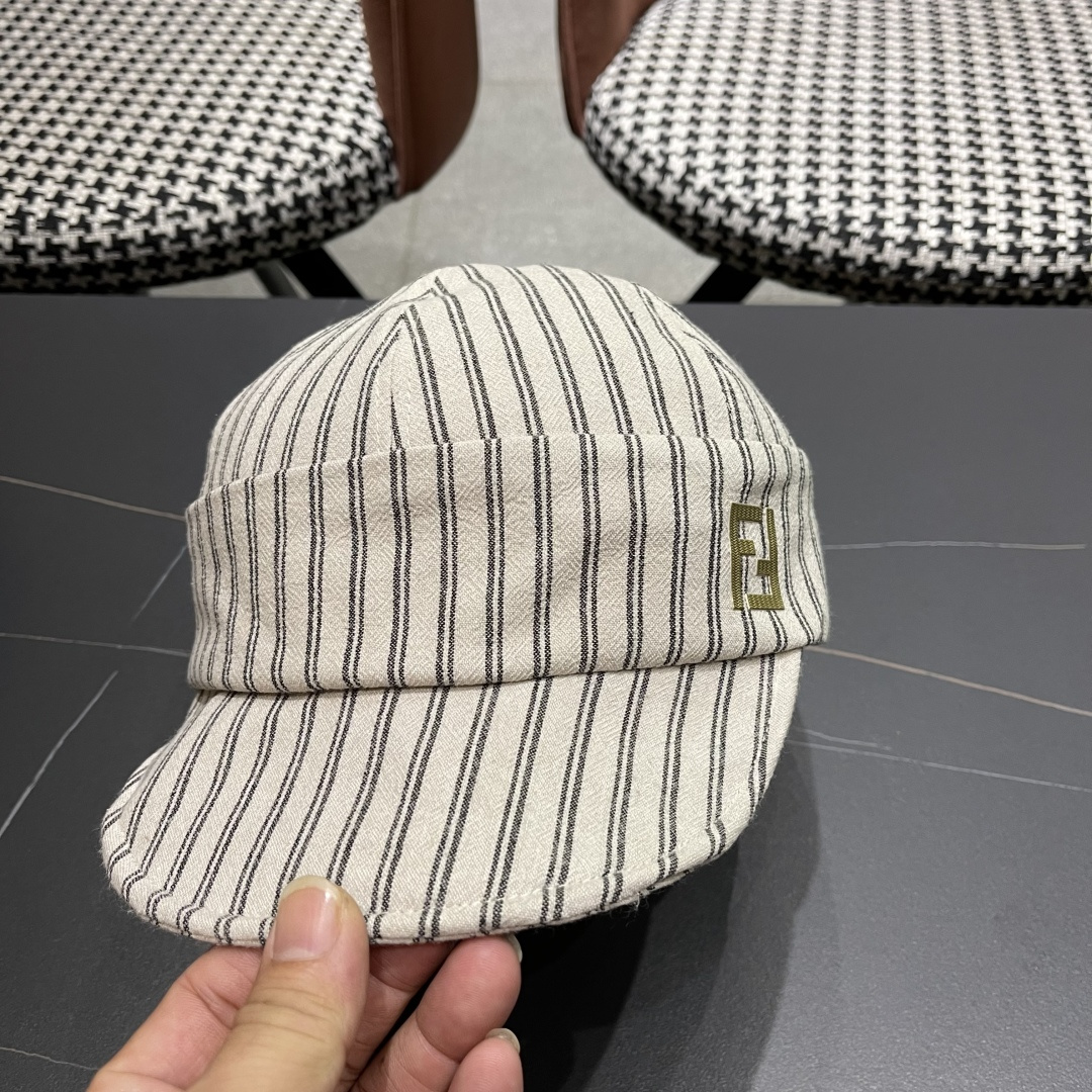  芬迪FENDl日系文艺复古条纹八角帽女宽帽檐显脸小时髦贝雷帽鸭舌报童帽