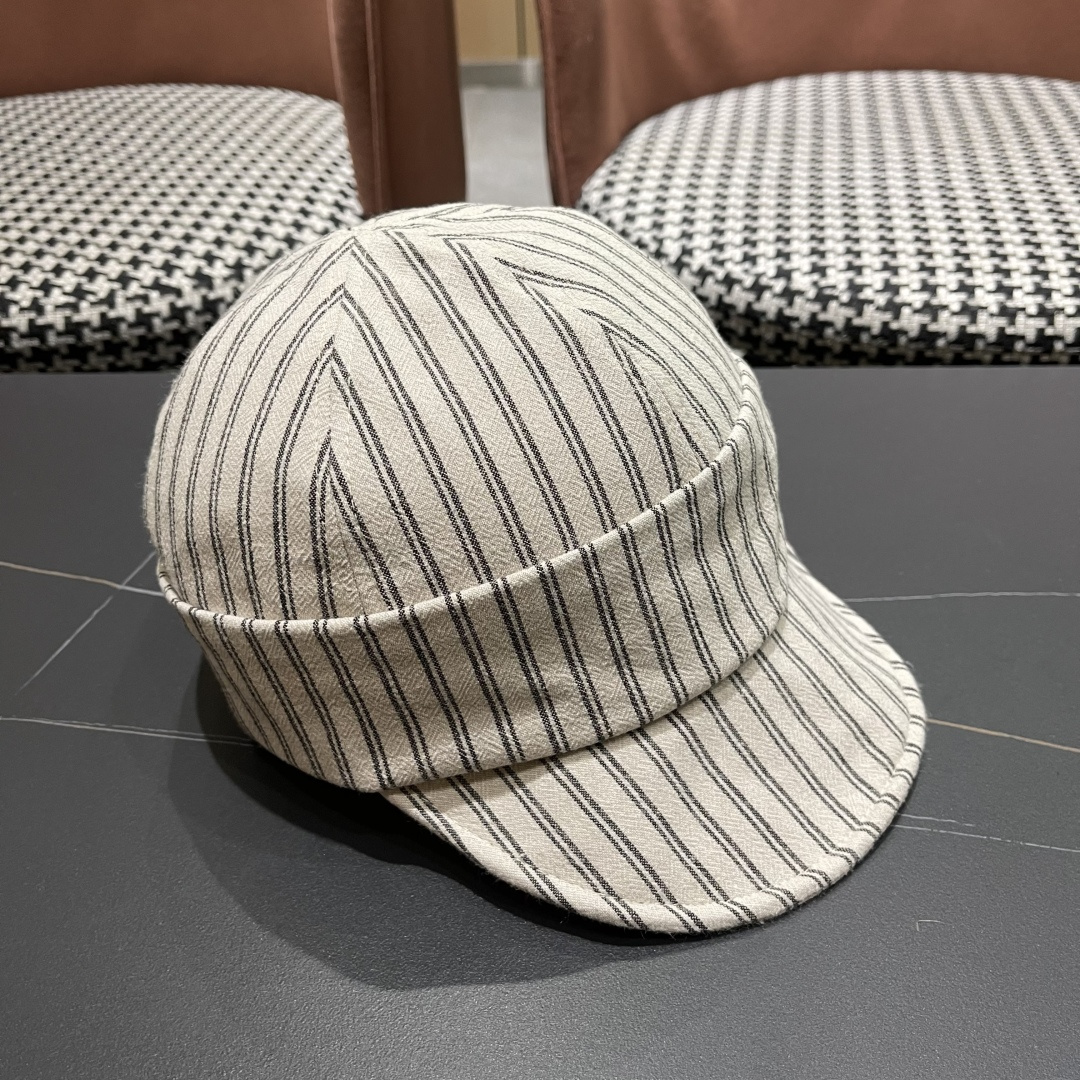  芬迪FENDl日系文艺复古条纹八角帽女宽帽檐显脸小时髦贝雷帽鸭舌报童帽