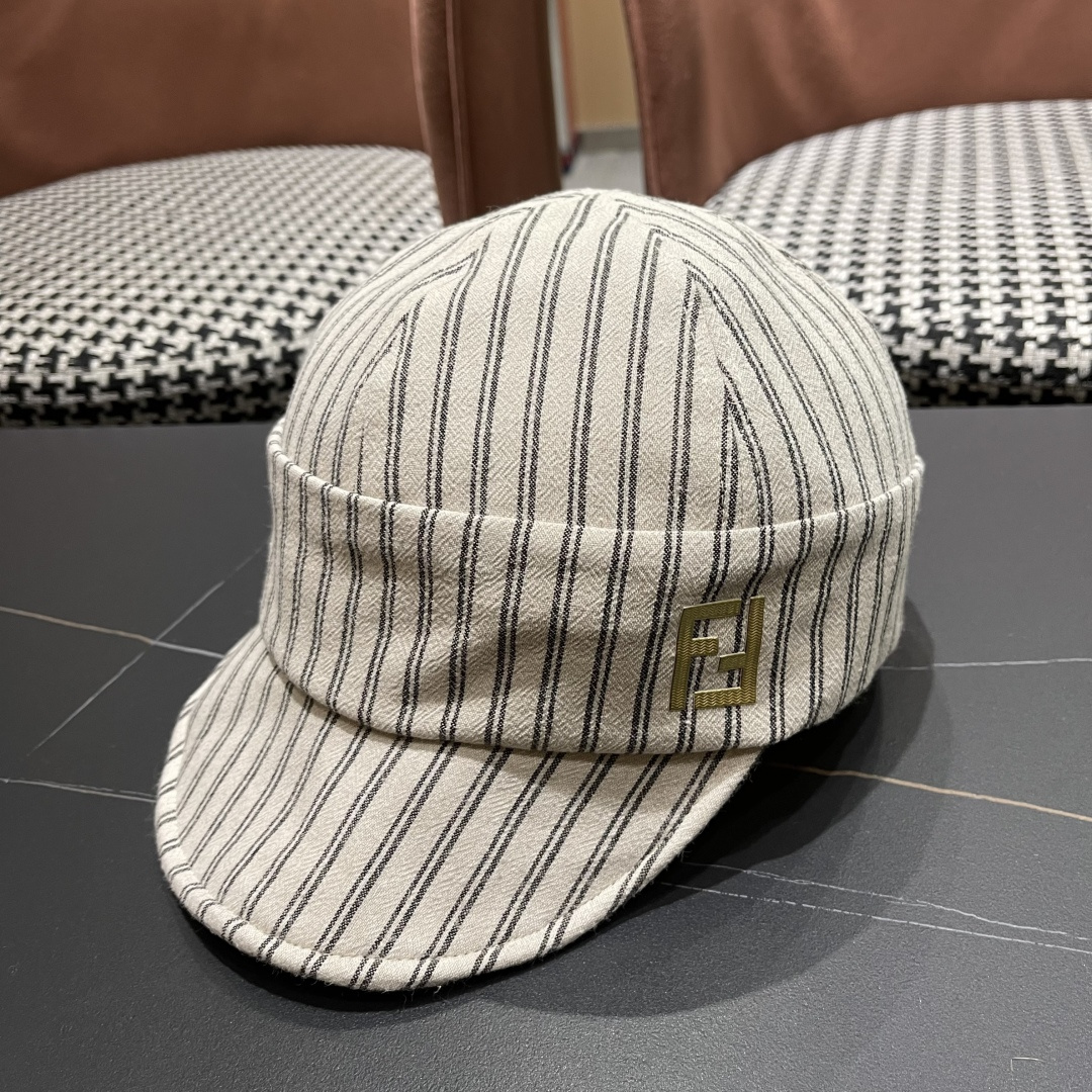  芬迪FENDl日系文艺复古条纹八角帽女宽帽檐显脸小时髦贝雷帽鸭舌报童帽