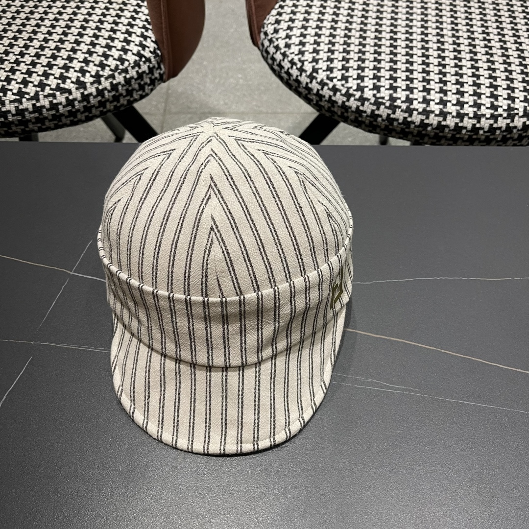  芬迪FENDl日系文艺复古条纹八角帽女宽帽檐显脸小时髦贝雷帽鸭舌报童帽