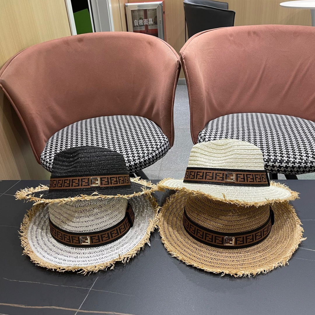  FENDI芬迪 英伦复古巴拿马毛边草帽女春夏遮阳
防晒爵士礼帽出游沙滩度假帽子
