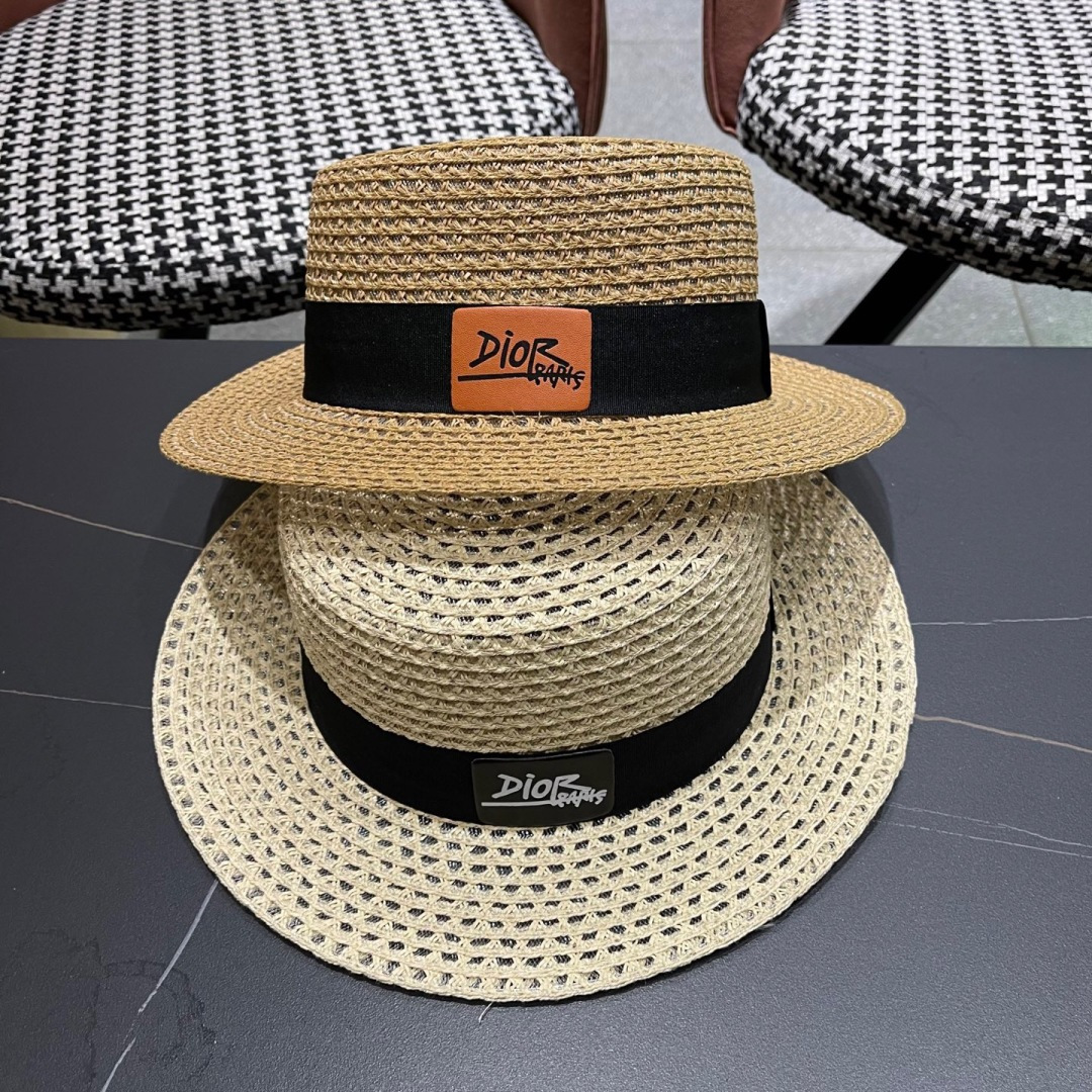 DIOR迪奥镂空平顶礼帽女英伦春天帽子女小檐太阳
帽草帽百搭时尚小清新遮阳帽