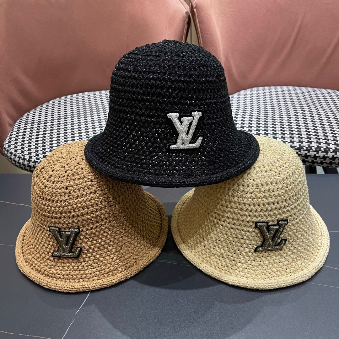  lv路易威登新款钩织卷边渔夫帽子女夏季时尚优雅百搭洋气出
街盆帽透气舒适帽