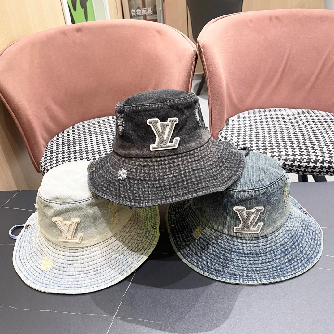  Lv路易威登潮酷破洞做旧牛仔渔夫帽女韩版时尚
百搭个性文艺品脸小