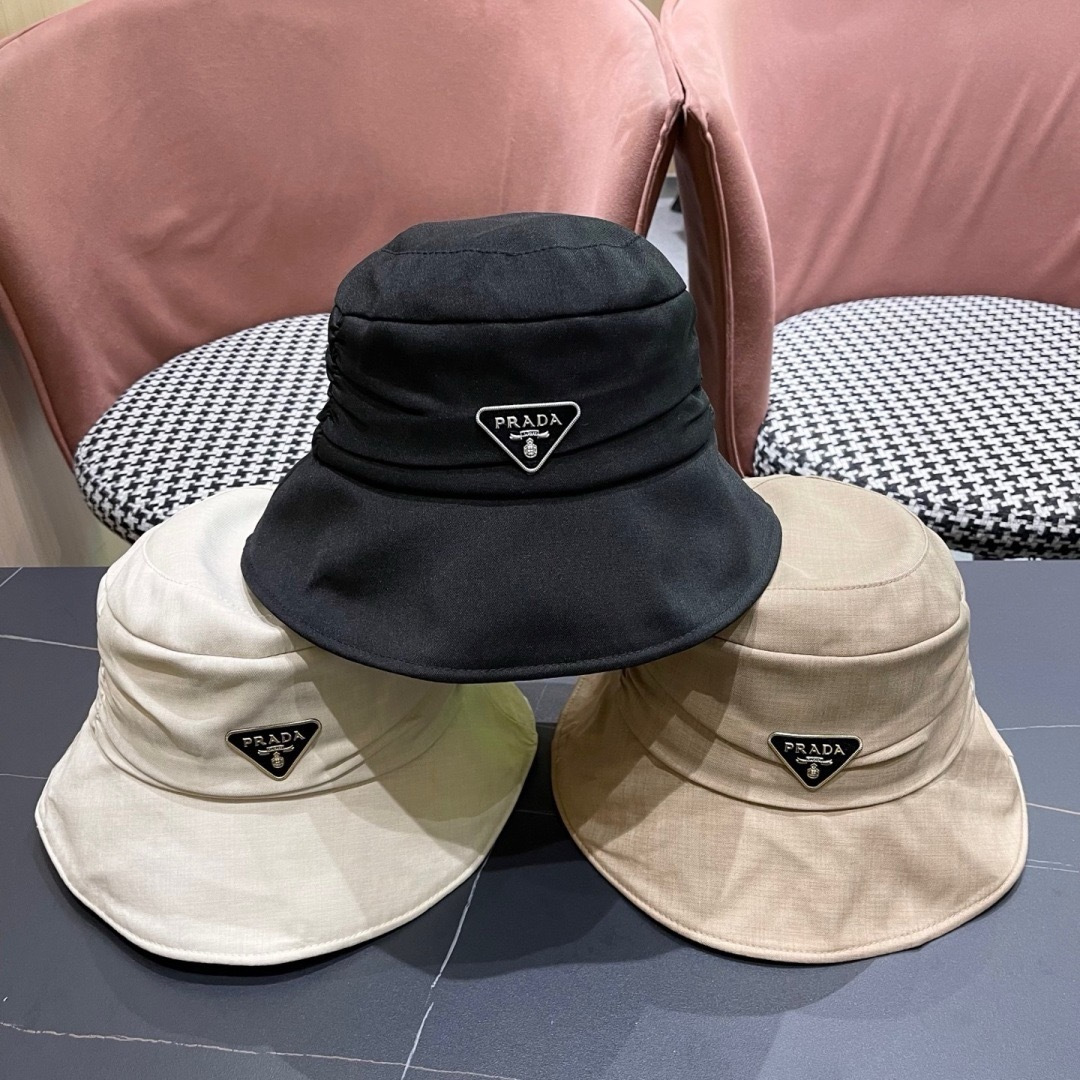  普拉达渔夫帽女2025新款时尚遮脸防晒帽夏季遮阳帽
