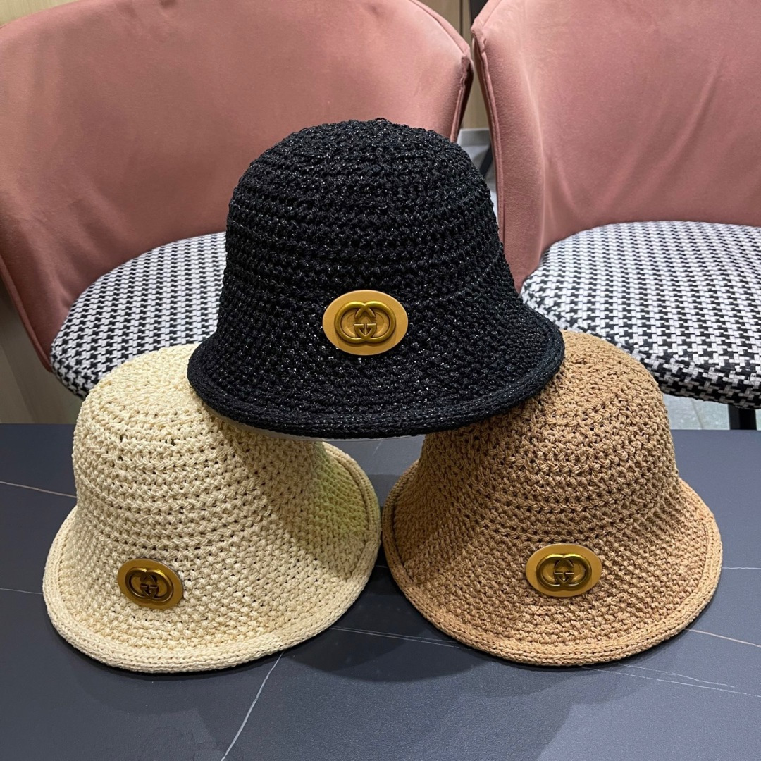   古奇♥️GUCCI 2025新款日系卷边纯色镂空透气渔夫帽子女夏在时尚百搭
显脸小防晒遮阳盆帽 