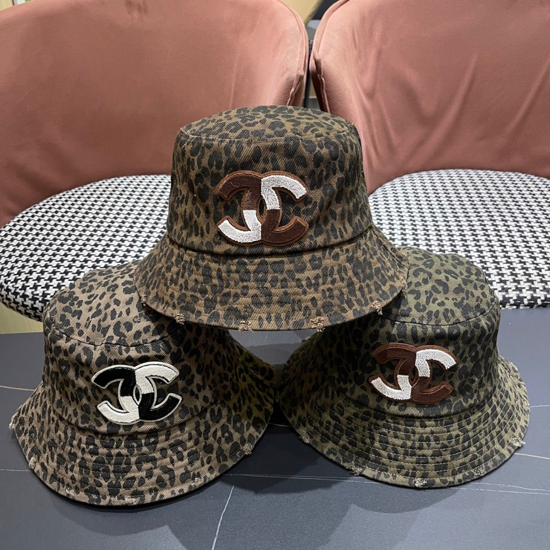  Chanel香奈儿休闲百搭渔夫帽子女春夏韩版日系出
游遮阳防晒水桶帽复吉豹纹盆帽
