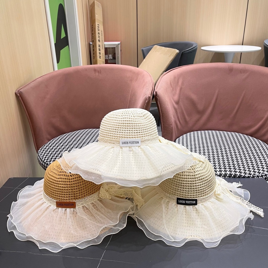  Lv路易威登 2025新款蕾丝大帽檐帽女夏季海边沙滩遮阳防晒
帽草编遮全脸防紫外线帽子