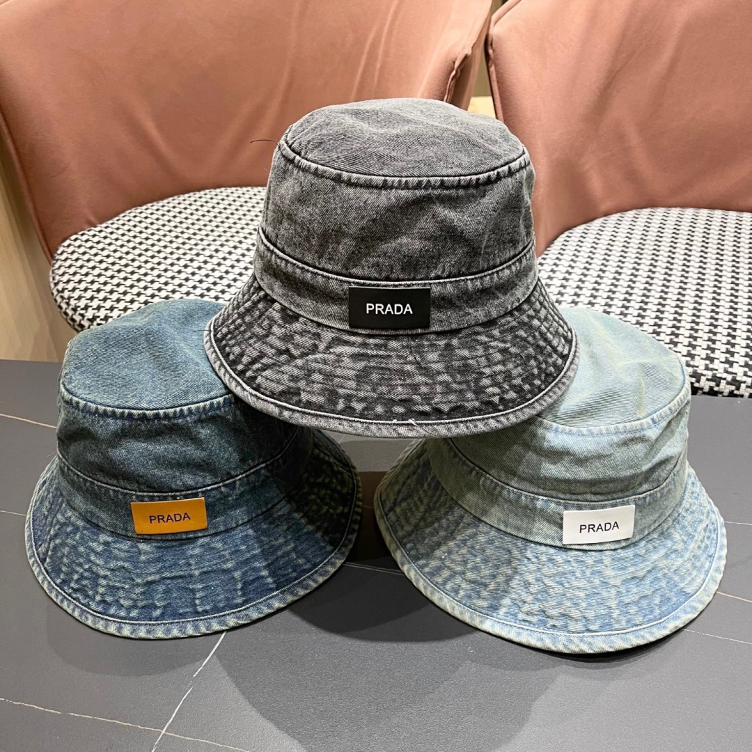  PRADA普拉达 做旧水洗牛仔渔夫帽设计街头小众盆帽潮