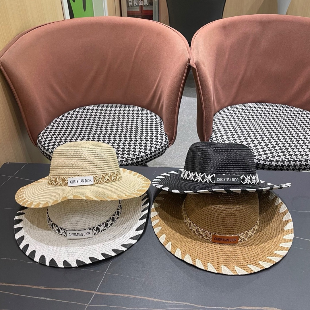  DIOR迪奥2025新款草编渔夫帽女春季海边度假大帽檐甜美防晒草帽遮阳帽
