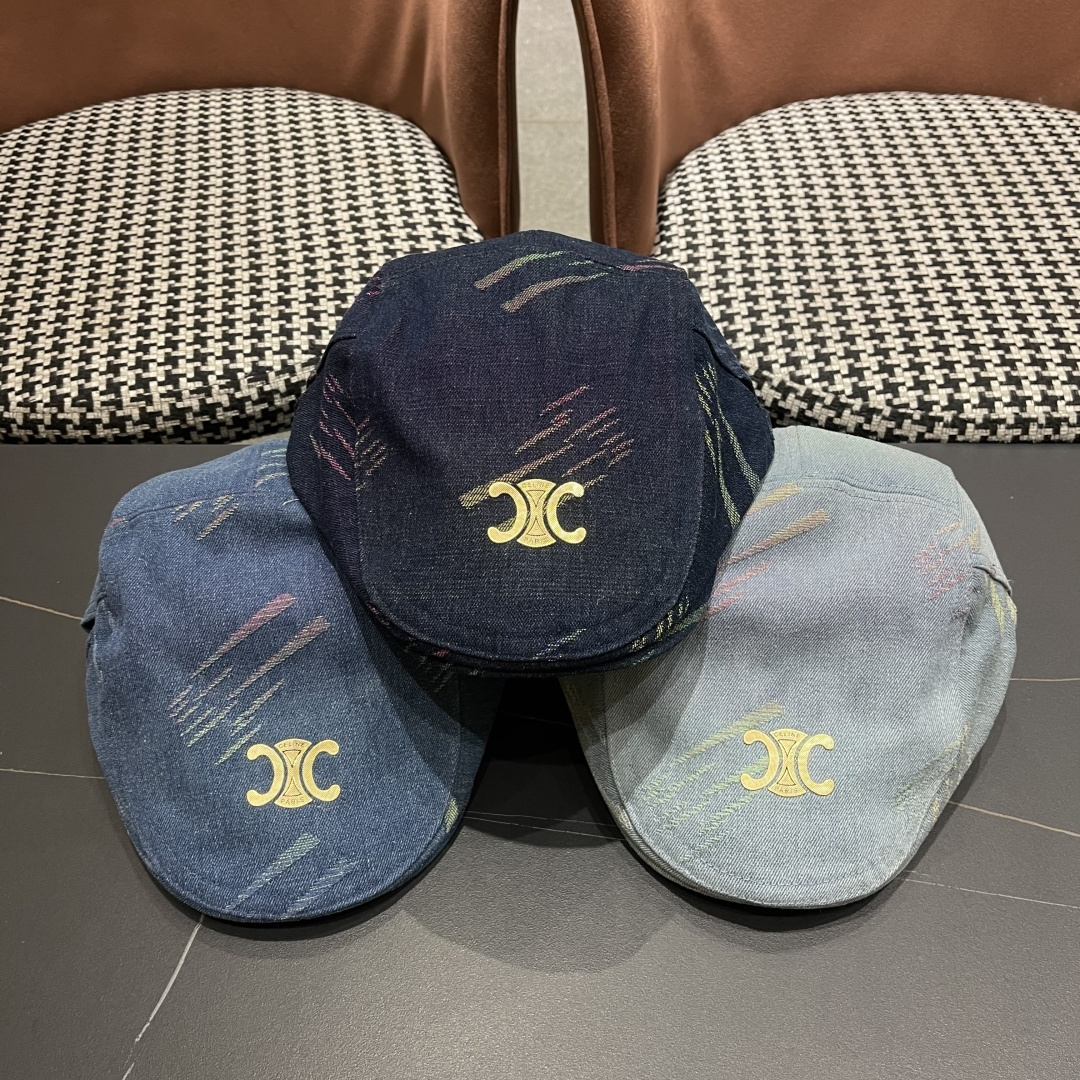  赛琳 2025时尚水洗牛仔前进帽女百搭显脸小反戴贝雷帽短
檐鸭舌帽画家报童帽