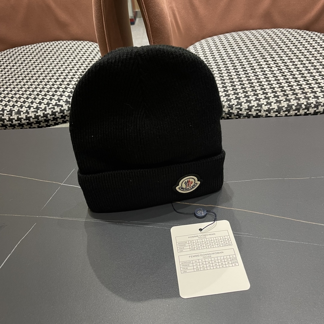  Moncler蒙口女秋冬季加绒加厚针织帽保暖护耳冷帽2025新款包头毛线帽