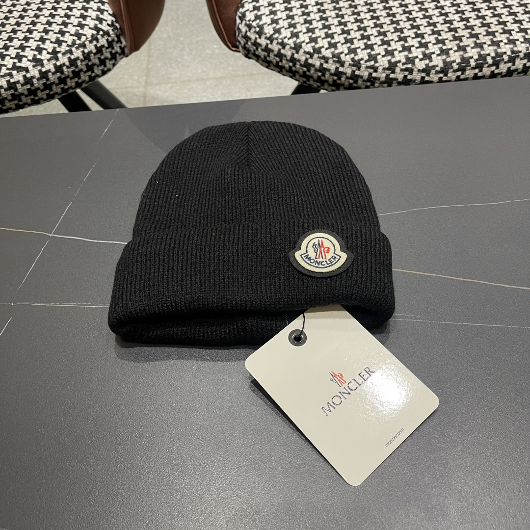  Moncler蒙口女秋冬季加绒加厚针织帽保暖护耳冷帽2025新款包头毛线帽