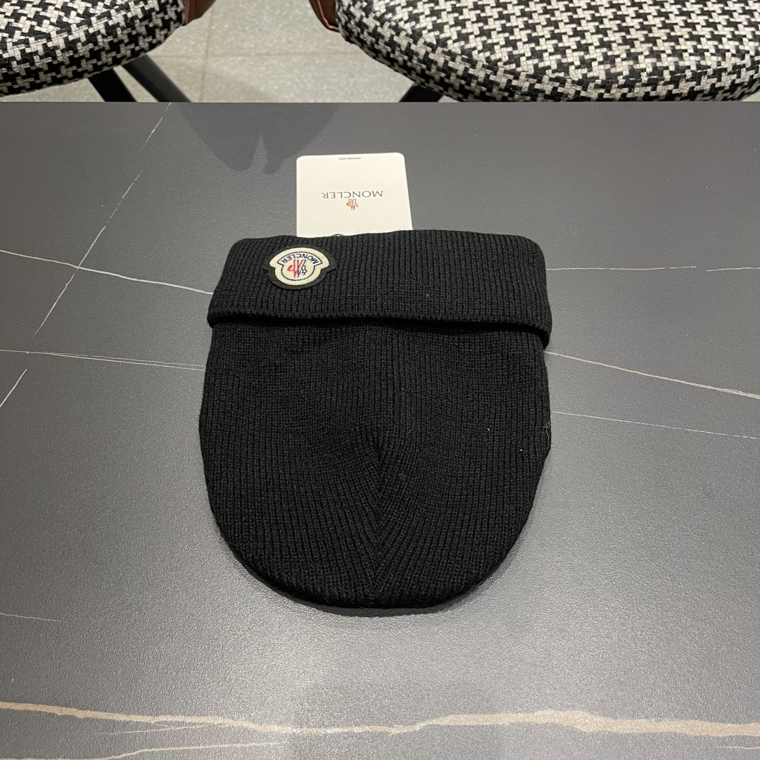  Moncler蒙口女秋冬季加绒加厚针织帽保暖护耳冷帽2025新款包头毛线帽