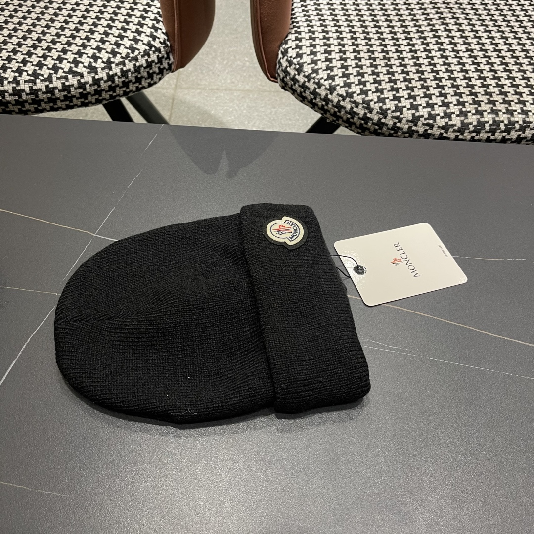  Moncler蒙口女秋冬季加绒加厚针织帽保暖护耳冷帽2025新款包头毛线帽