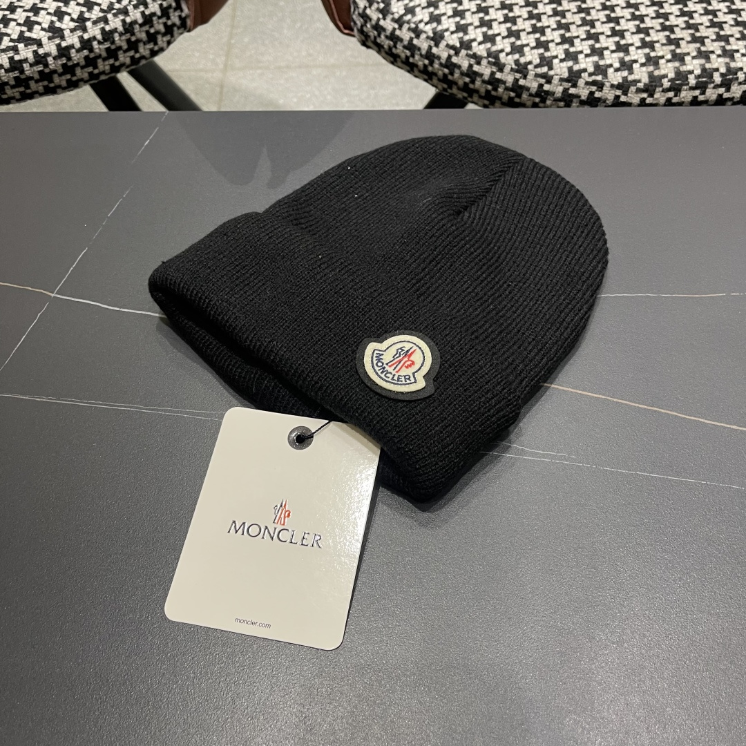 Moncler蒙口女秋冬季加绒加厚针织帽保暖护耳冷帽2025新款包头毛线帽
