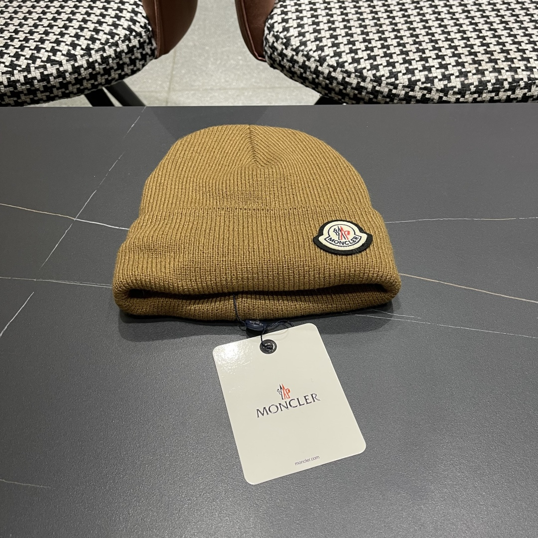  Moncler蒙口女秋冬季加绒加厚针织帽保暖护耳冷帽2025新款包头毛线帽