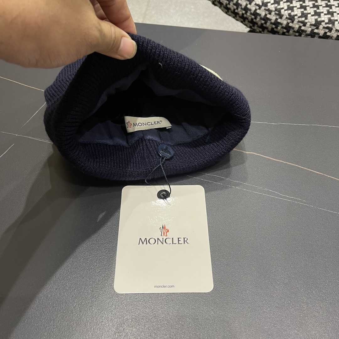  Moncler蒙口女秋冬季加绒加厚针织帽保暖护耳冷帽2025新款包头毛线帽