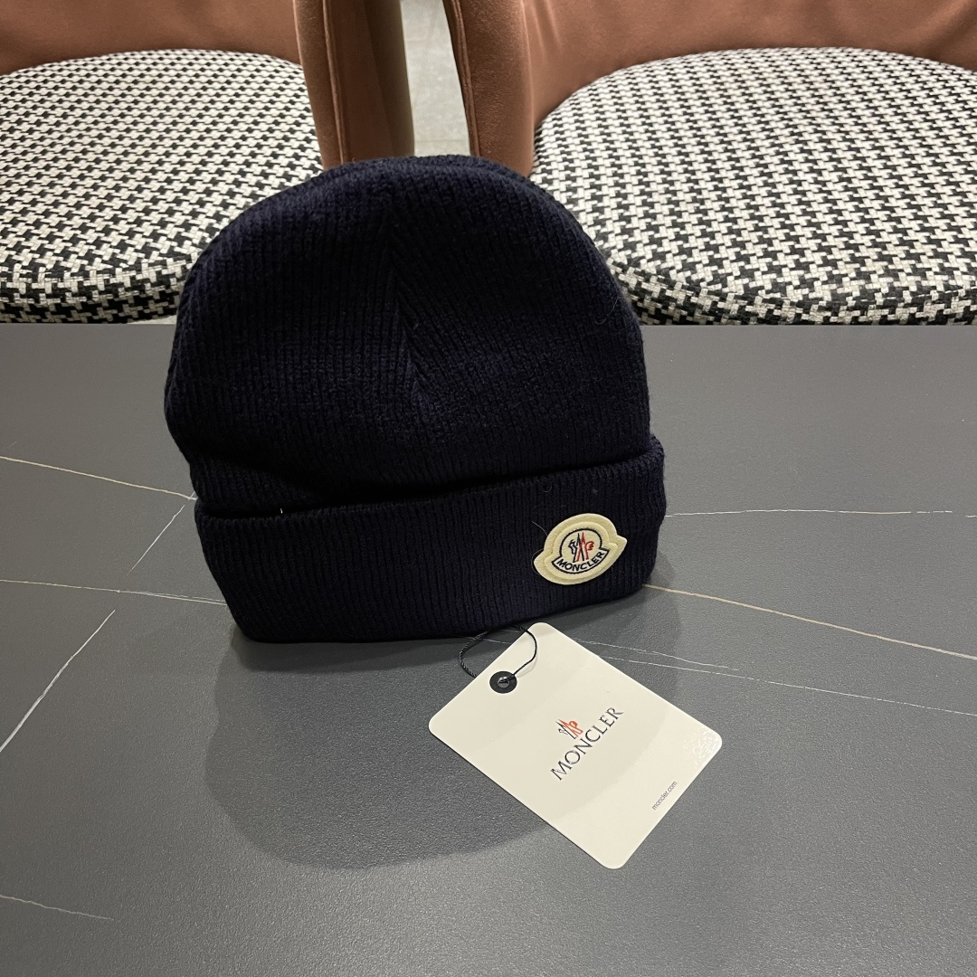  Moncler蒙口女秋冬季加绒加厚针织帽保暖护耳冷帽2025新款包头毛线帽