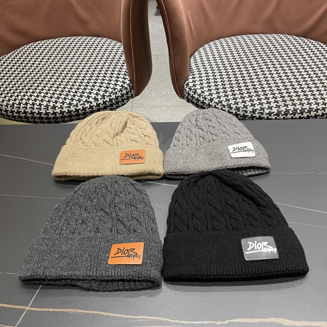 迪奥2025冬款针织帽女D家冷帽保暖帽子菱格毛线帽男