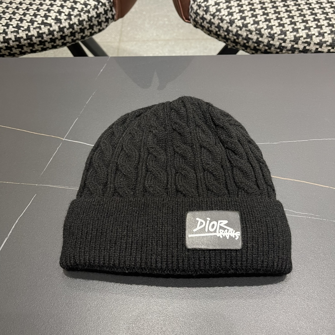  迪奥2025冬款针织帽女D家冷帽保暖帽子菱格毛线帽男