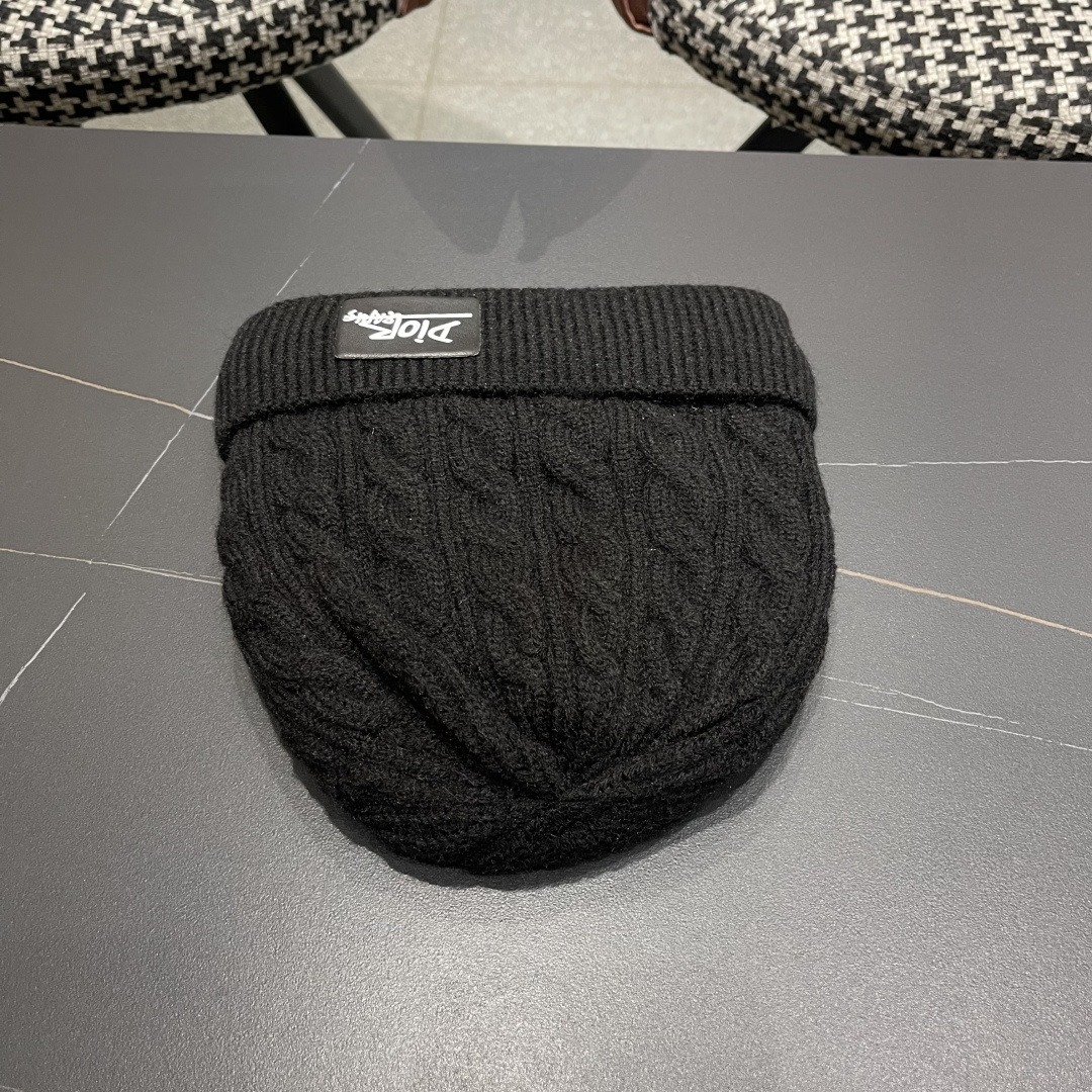  迪奥2025冬款针织帽女D家冷帽保暖帽子菱格毛线帽男