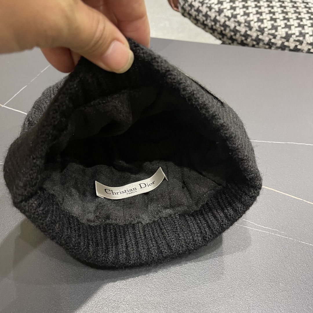 迪奥2025冬款针织帽女D家冷帽保暖帽子菱格毛线帽男