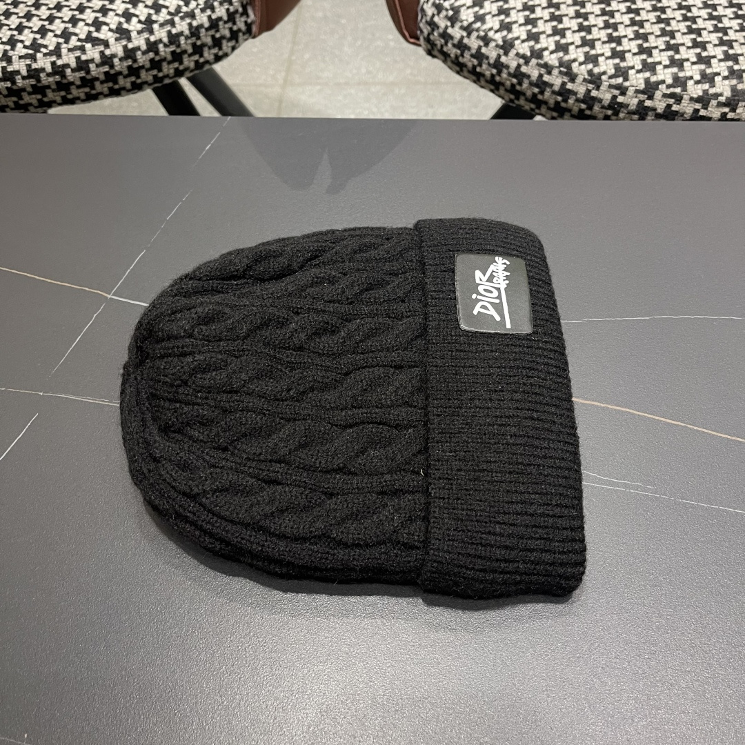  迪奥2025冬款针织帽女D家冷帽保暖帽子菱格毛线帽男