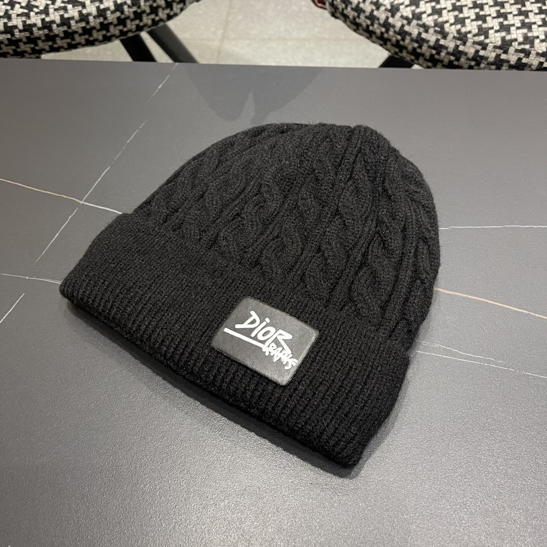  迪奥2025冬款针织帽女D家冷帽保暖帽子菱格毛线帽男