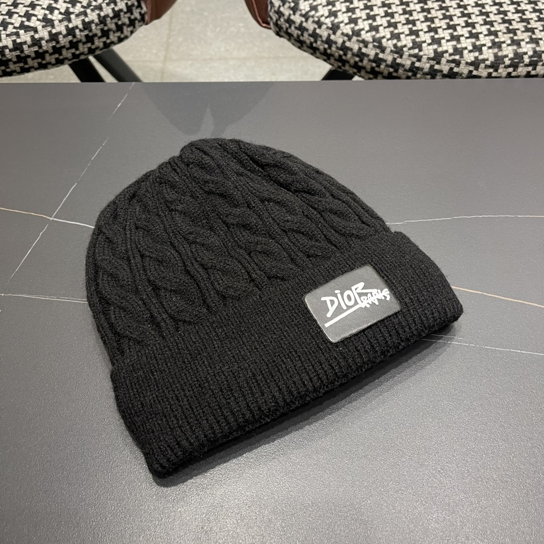  迪奥2025冬款针织帽女D家冷帽保暖帽子菱格毛线帽男