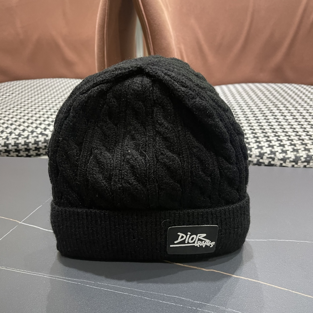 迪奥2025冬款针织帽女D家冷帽保暖帽子菱格毛线帽男
