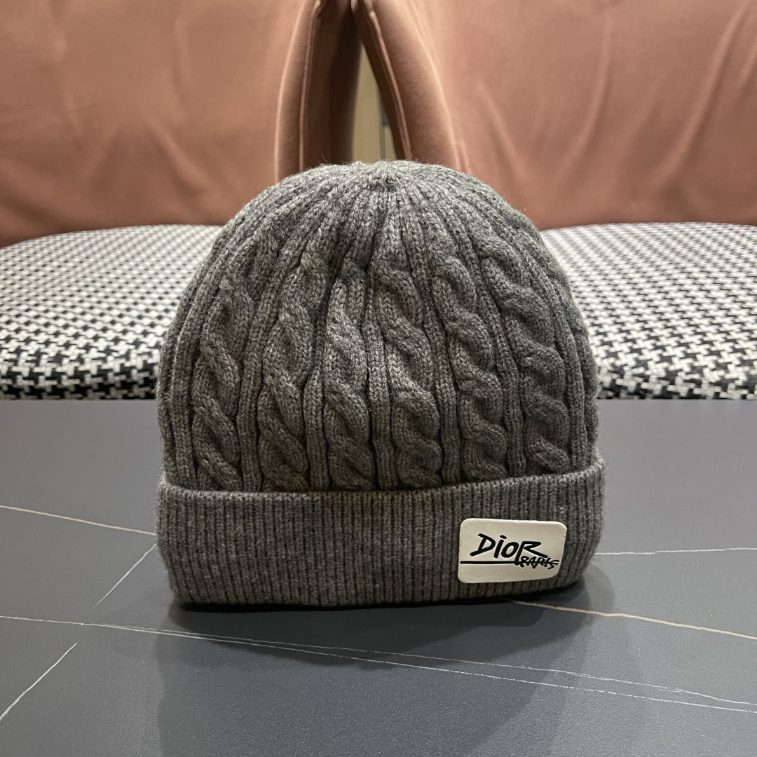 迪奥2025冬款针织帽女D家冷帽保暖帽子菱格毛线帽男