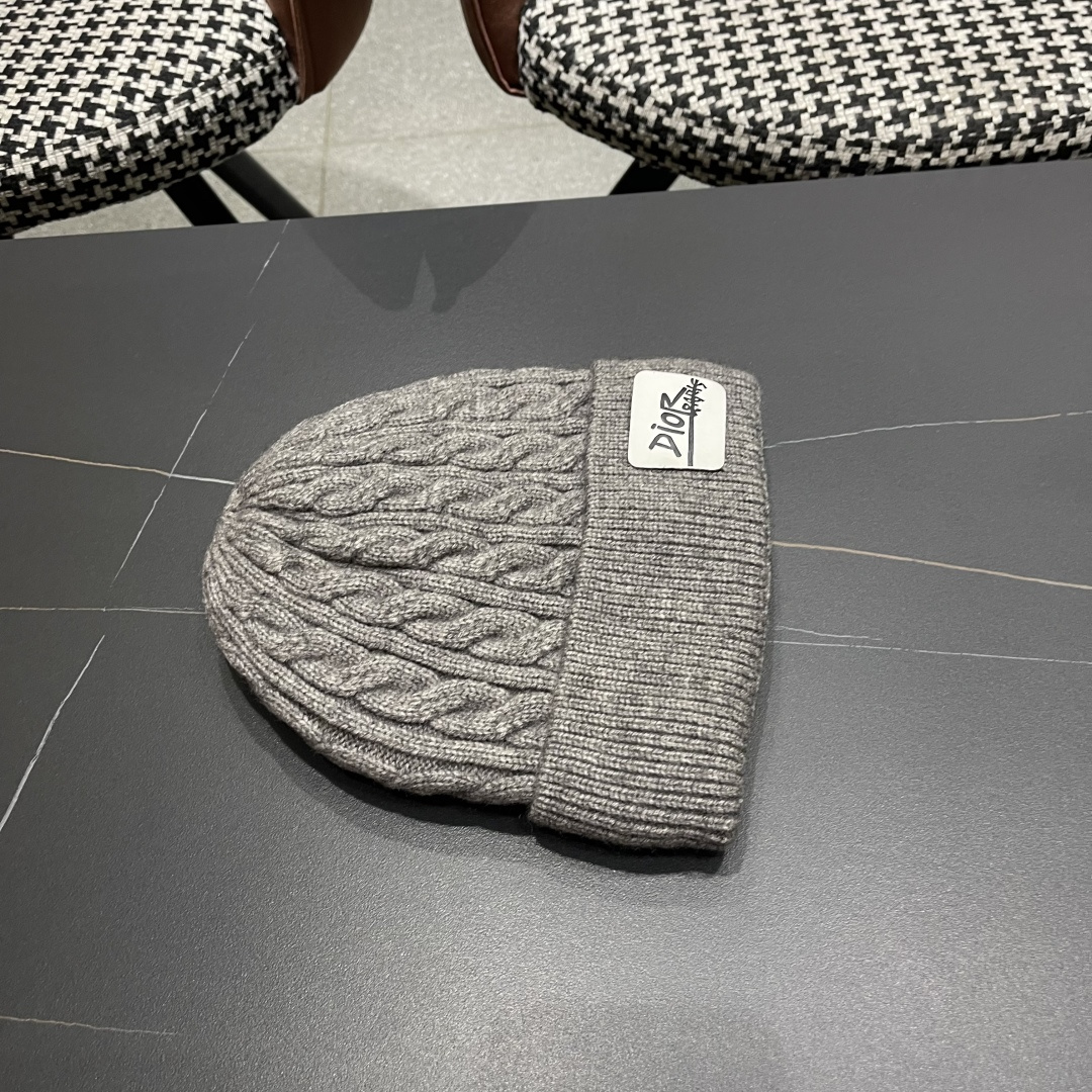  迪奥2025冬款针织帽女D家冷帽保暖帽子菱格毛线帽男