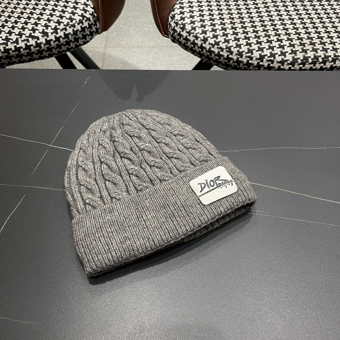  迪奥2025冬款针织帽女D家冷帽保暖帽子菱格毛线帽男