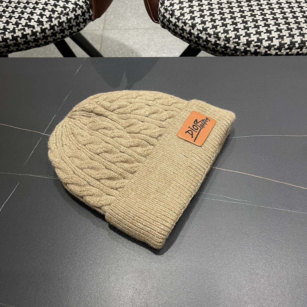  迪奥2025冬款针织帽女D家冷帽保暖帽子菱格毛线帽男