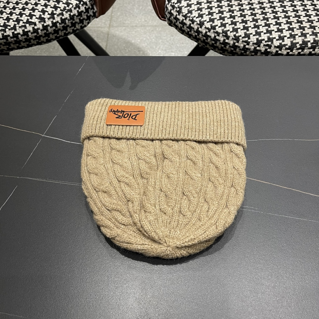  迪奥2025冬款针织帽女D家冷帽保暖帽子菱格毛线帽男