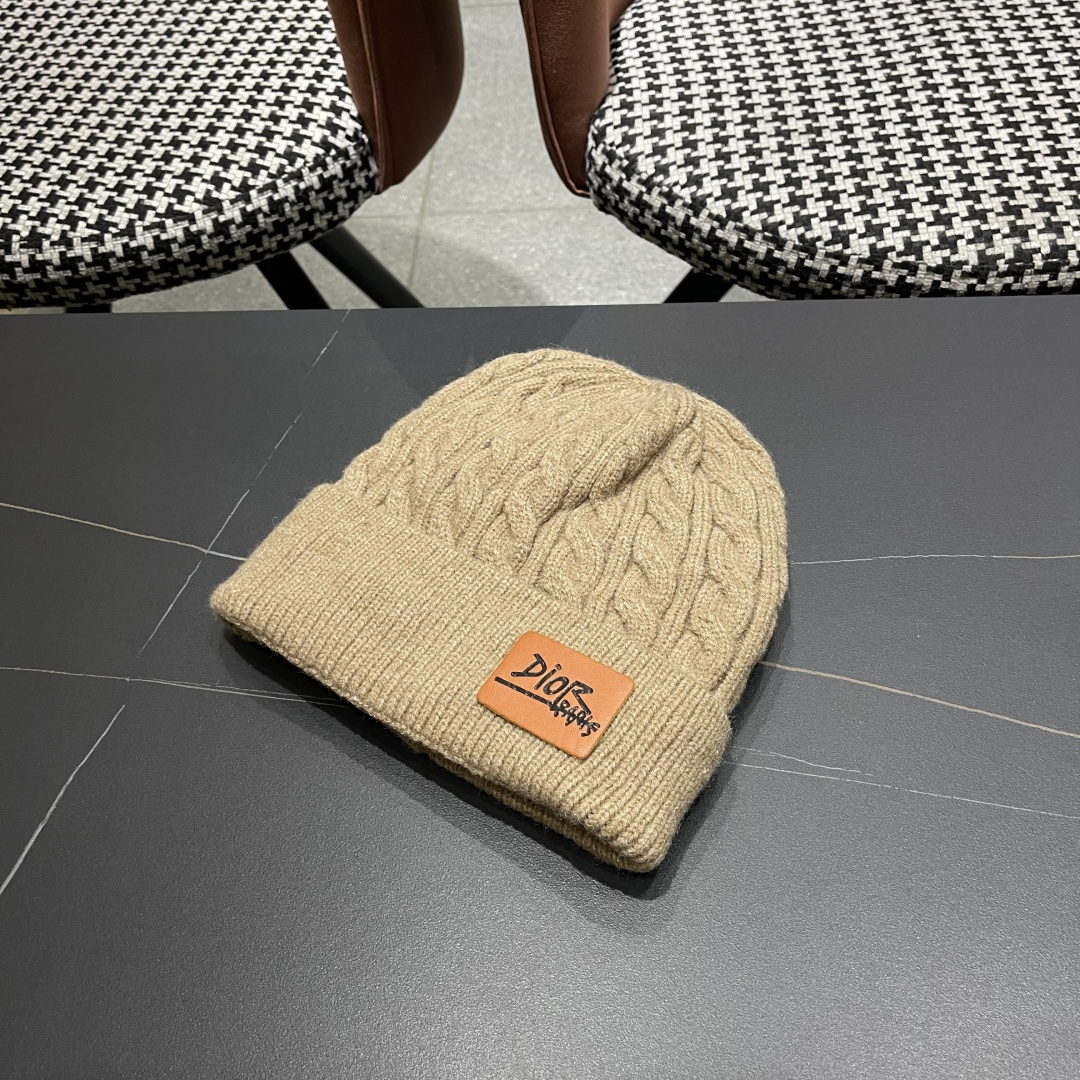  迪奥2025冬款针织帽女D家冷帽保暖帽子菱格毛线帽男